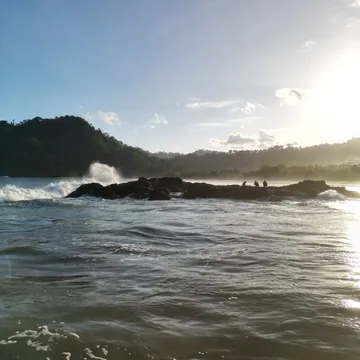 Waves breaking against a rocky coast